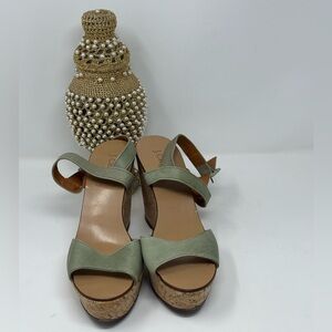 J. Crew Sage Green Leather Wedge Sandals